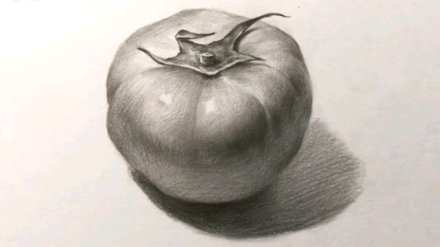 兔小美教你画素描 西红柿 看起来像个红灯笼一样!酸酸甜甜的就是我