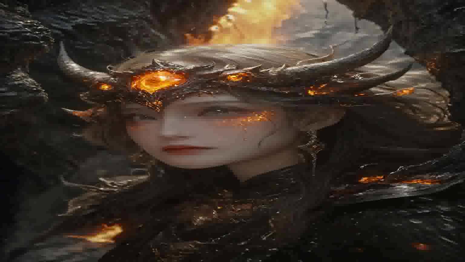 恶魔女王莉莉丝红色黑曜石皮肤背后有一条长