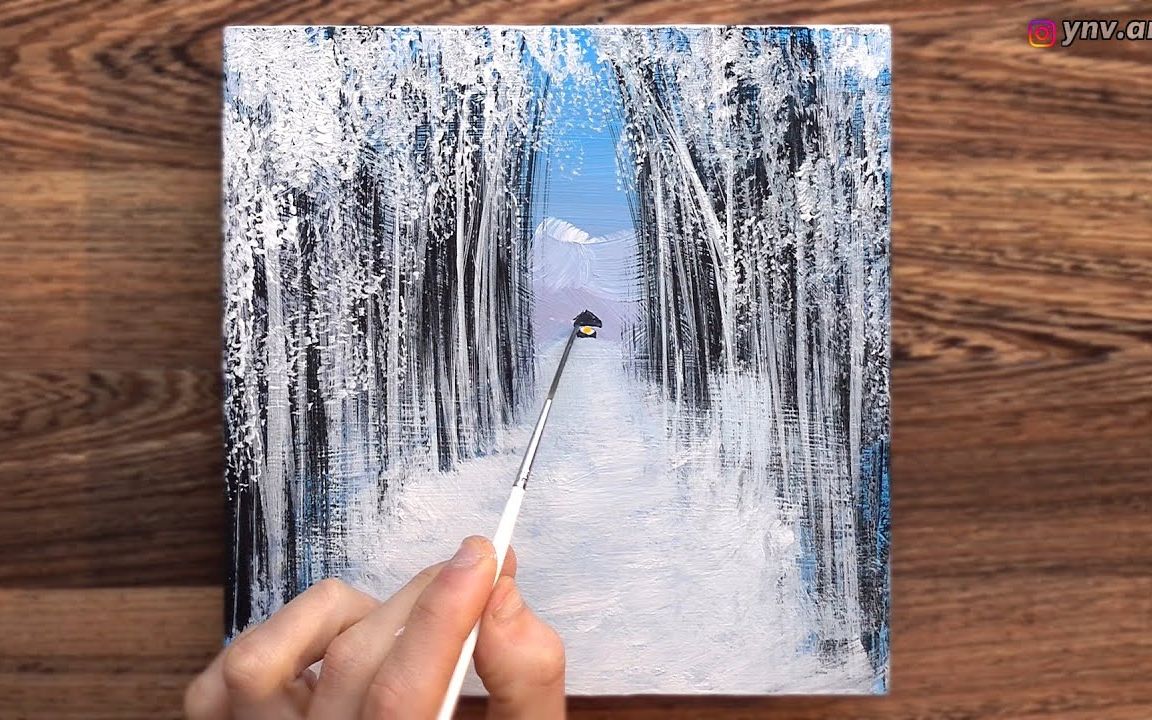 【丙烯畫】【繪畫教程】抽象風格的冬景-winter landscape acrylic