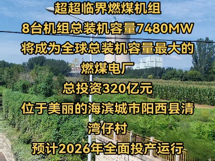 广东华厦阳西电厂超超临界燃煤机组8台机组总装机容量7480MW将成为全球总装机容量最大的燃煤电厂总投资320亿元位于美丽的海滨城市阳西县清湾仔村...