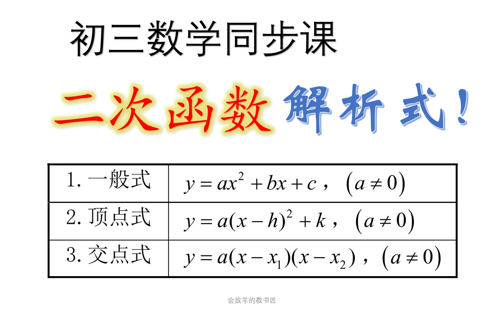 [图][初三数学02]二次函数的解析式：一般式，顶点式，交点式