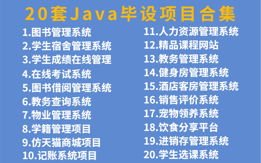 [图]20套Java毕设项目合集分享（含源码课件）任选白嫖，可完美运行！手把手教学_轻松搞定毕业设计_Java编程开发_Java项目_Java入门_计算机毕设