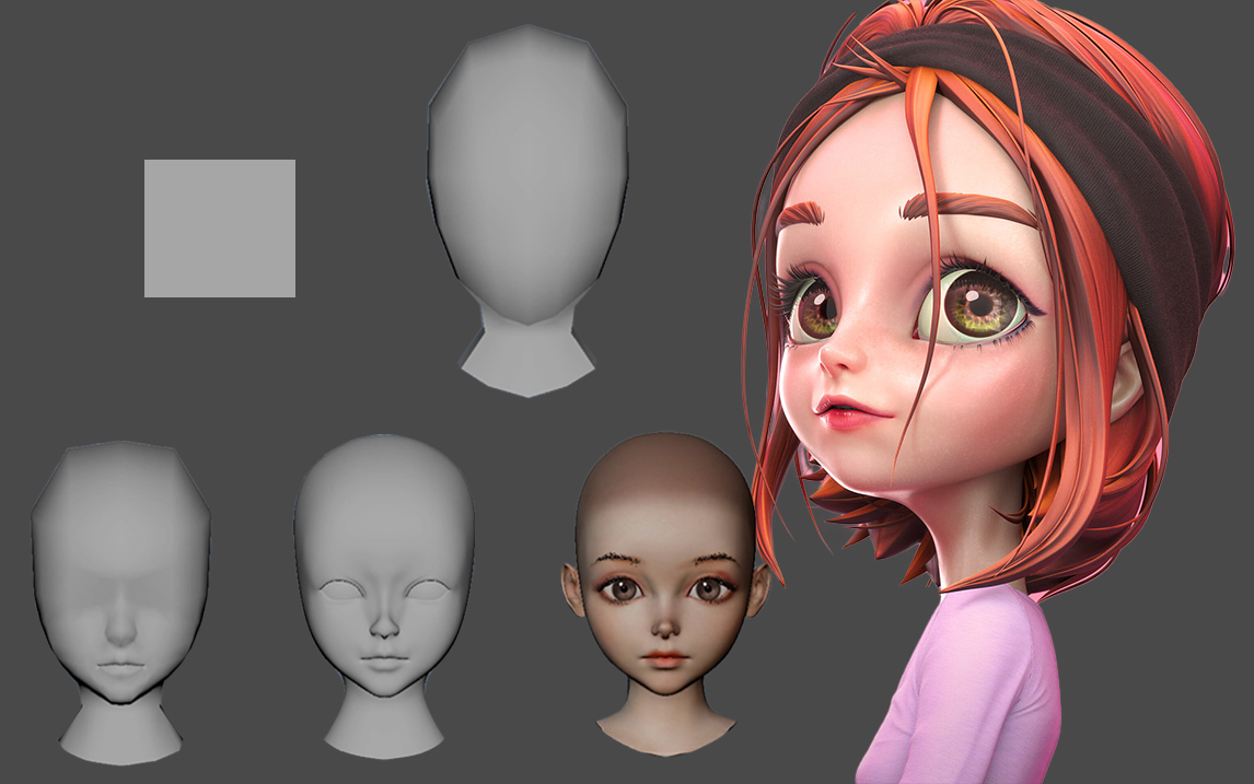 【maya人物建模】卡通角色模型制作,从拉box到人物嘴巴,鼻子,眼睛