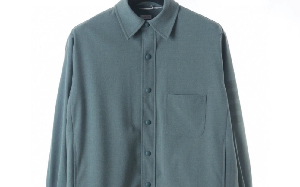 终于知道thom browne汤姆布朗23ss 4-bar烟青色法兰绒长袖衬衫夹克