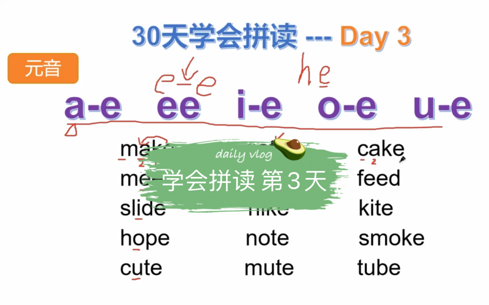 30天学会拼读 第3天 元音ae ee ie oe ue ,一个口诀搞定含有这种元音的单词哔哩哔哩bilibili