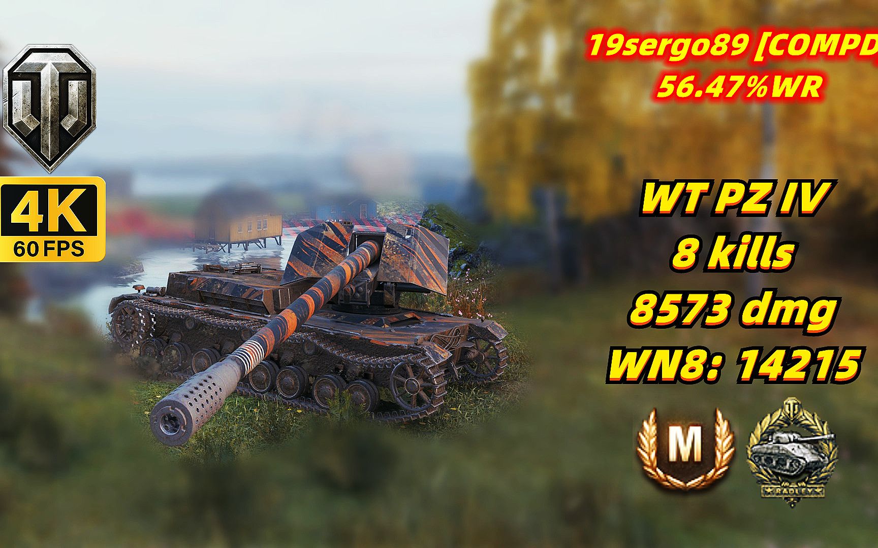 坦克世界 iv wt 78 8杀/8573伤 wn8: 14215 20231118
