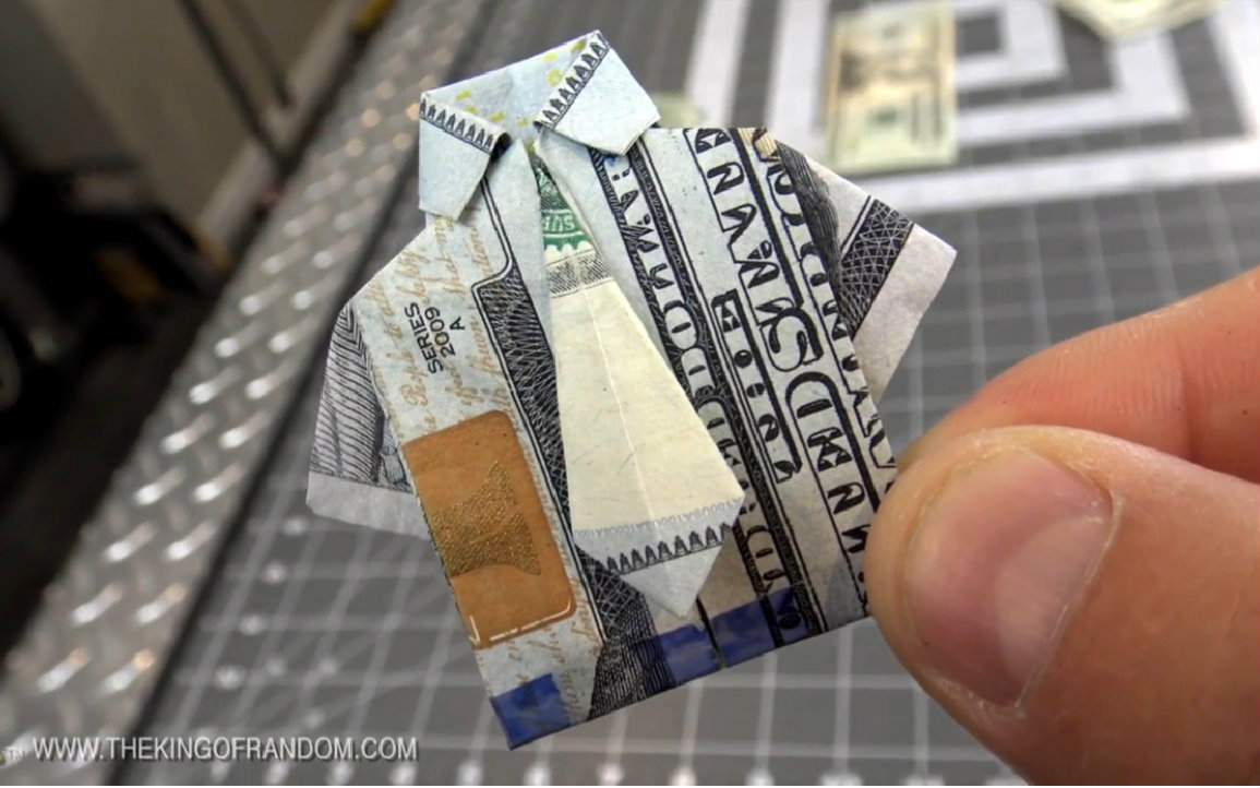 教你如何用纸币折一件衬衫