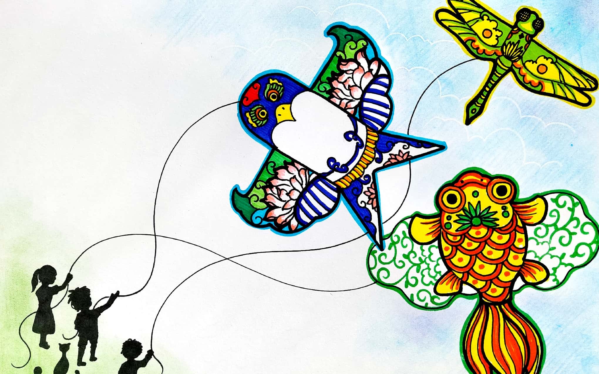 沙燕风筝怎么画简笔画图片