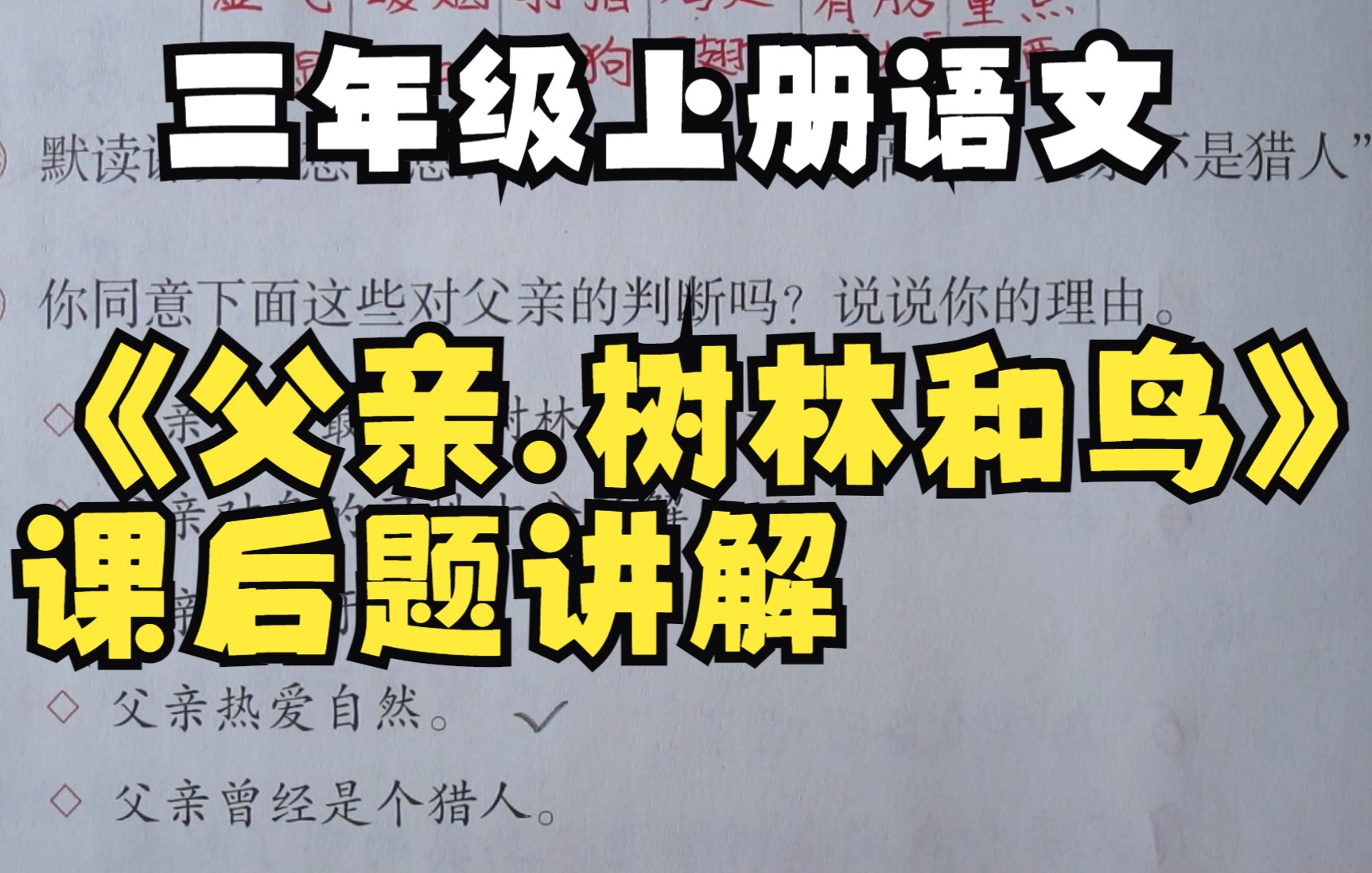 三上语文《父亲.树林和鸟》课后题讲解,多个修饰语连用,要掌握!哔哩哔哩bilibili