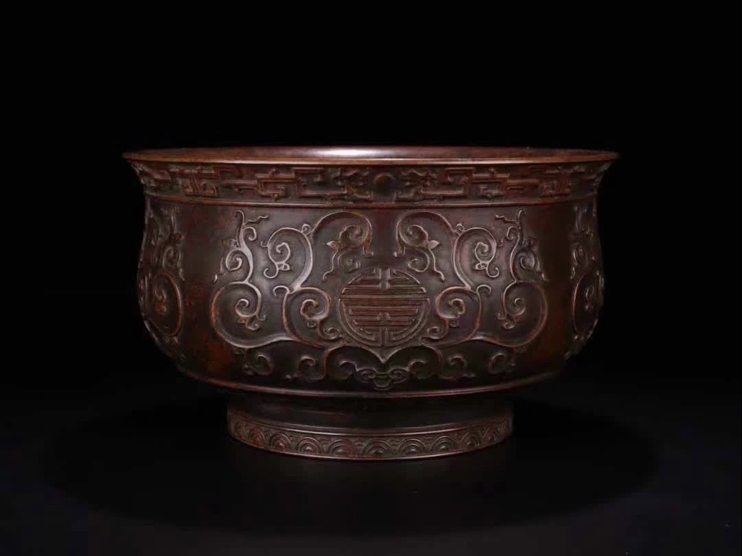 清代,铜造缠枝莲寿字纹香炉