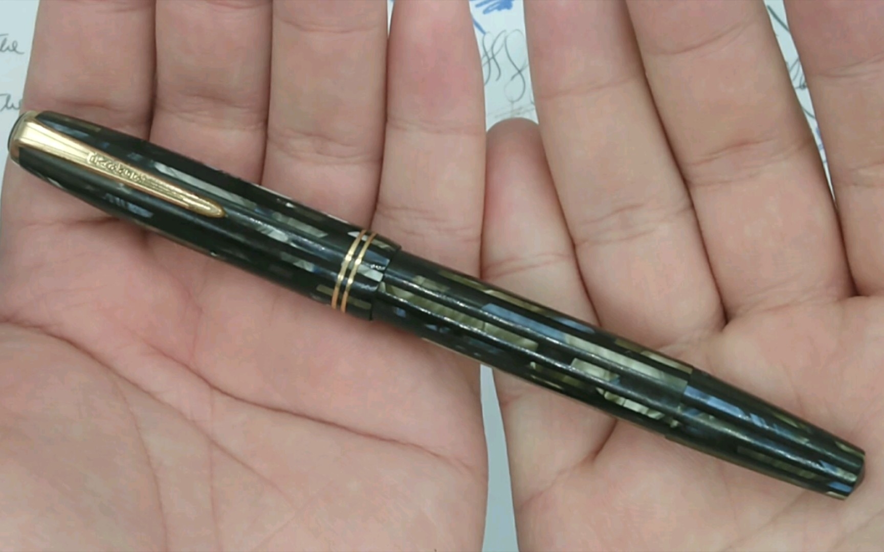 美产 派克 豆腐/多福 彩条 赛璐珞钢笔 14k a尖 真空上墨