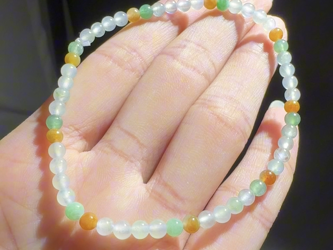 天然缅甸翡翠a货珠串, 女士马卡龙多宝小米珠套链,冰透起光,色彩搭配