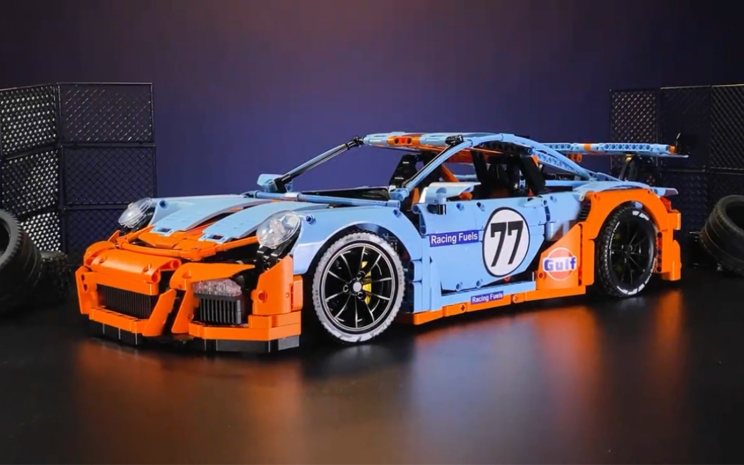 海湾石油蓝保时捷911积木跑车