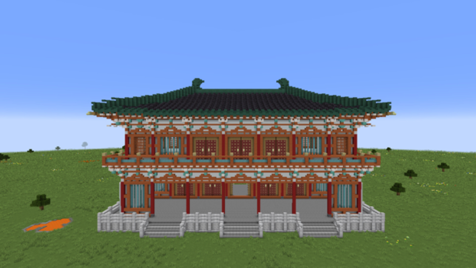 【minecraft·建筑实录】七开间庑殿顶门楼