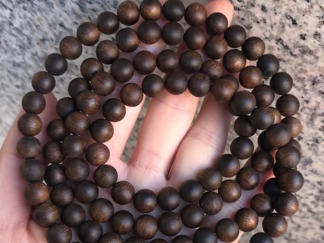 高端虎斑纹满结油沉水级文莱沉香手串佛珠108颗