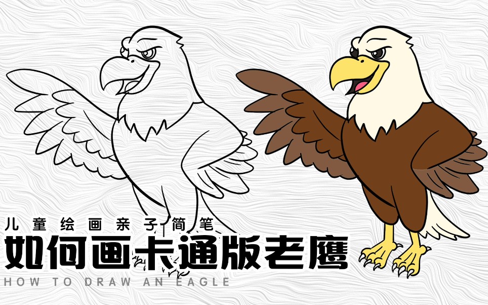 儿童绘画亲子简笔教程,如何画卡通老鹰