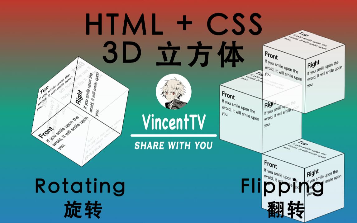 HTML+CSS | 3D立方体旋转展示、悬停翻面效果 【前端系列】哔哩哔哩bilibili