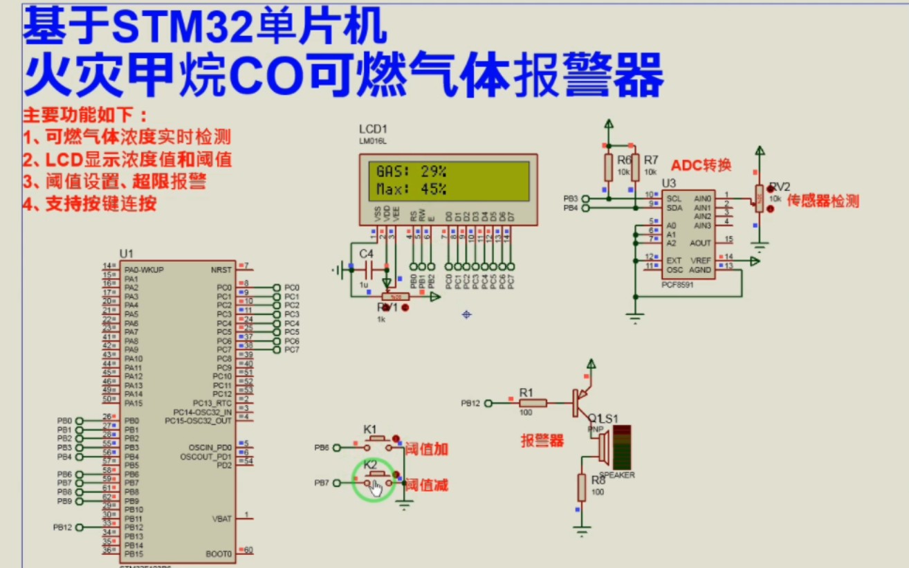 【Proteus仿真】【STM32单片机】火灾甲烷CO可燃气体报警器设计哔哩哔哩bilibili