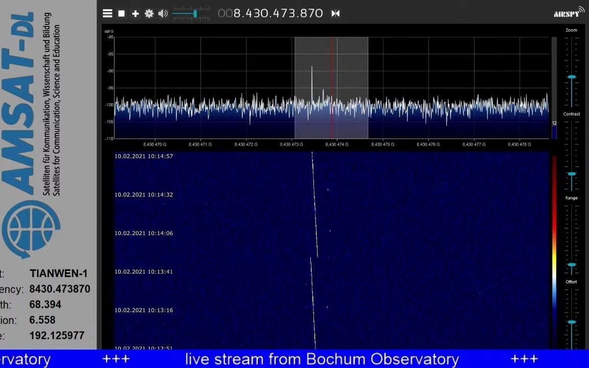 德国Bochum天文台20米天线接收到的天问一号遥测发射机的实时频谱视图哔哩哔哩bilibili