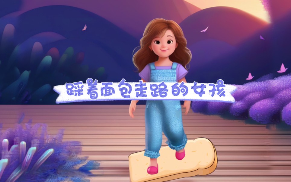 踩着面包走路的女孩