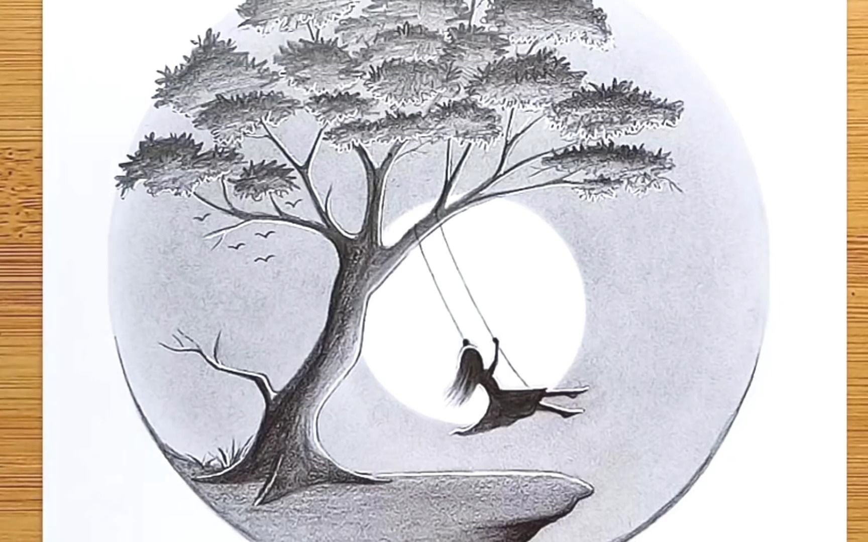 【素描教程】一个女孩在树上荡秋千-初学者铅笔素描