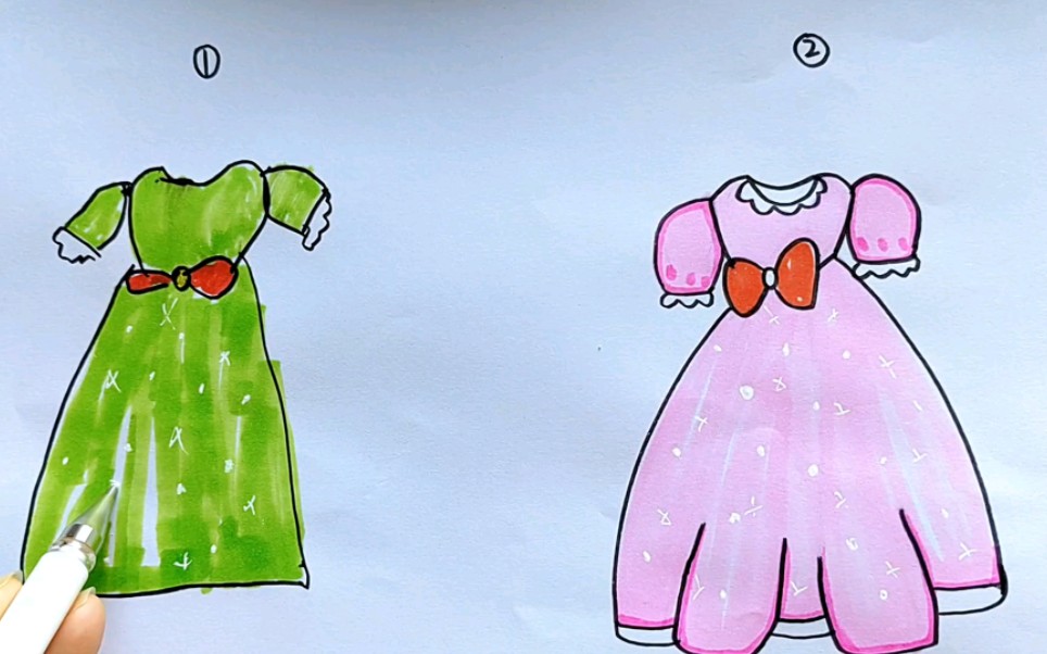 和妹妹比赛画公主裙子简笔画,儿童画,亲子画,少儿创意美术