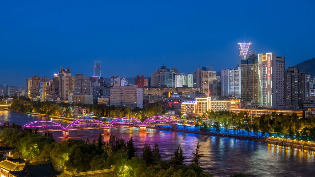 【4k】兰州中山桥街景日转夜延时