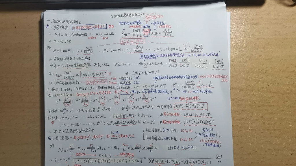 分析化学溶液中各级络合物型体的分布,形成常数,解离常数,稳定常数,不稳定常数,累积形成常数,总形成常数,质子化常数,累积质子化常数,络合...