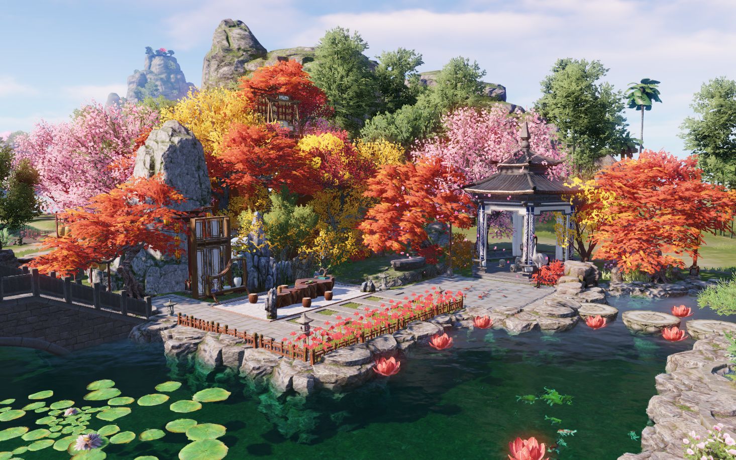 天刀手游家园梦落花间精品徽派设计多花草树木