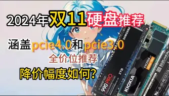 Скачать видео: 【2024年双11】硬盘推荐，Pcie3.0到Pcie4.0全覆盖，双11力度如何？旗舰硬盘降价幅度不错，（致态，西部数据，三星，铠侠，海宏碁，希捷，雷克沙）