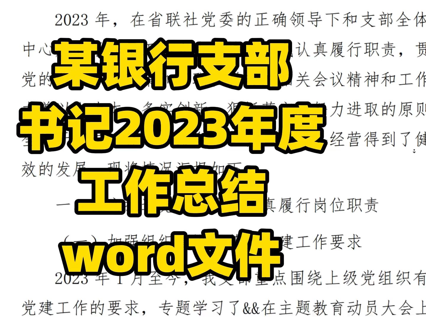 2023年度银行支部党建工作总结范文 word文件哔哩哔哩bilibili