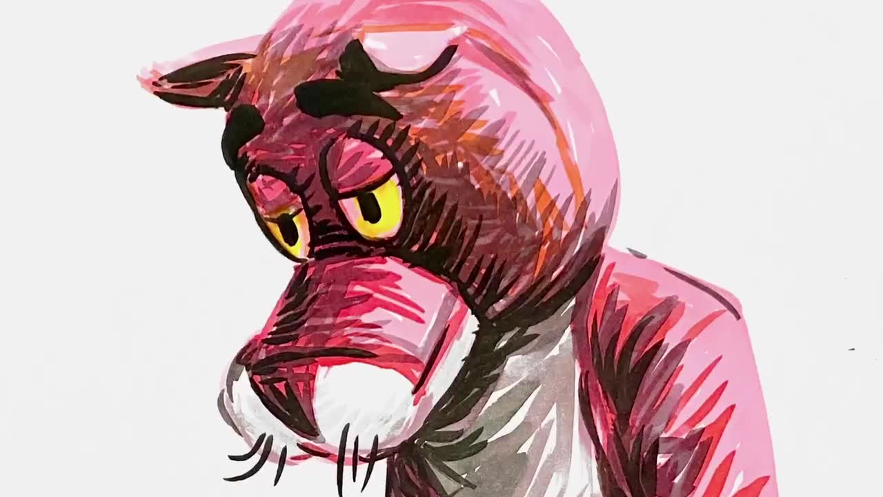 【新手绘画教程】悲伤人偶粉红豹 插画彩色墨水 三金二把刀_哔哩哔哩