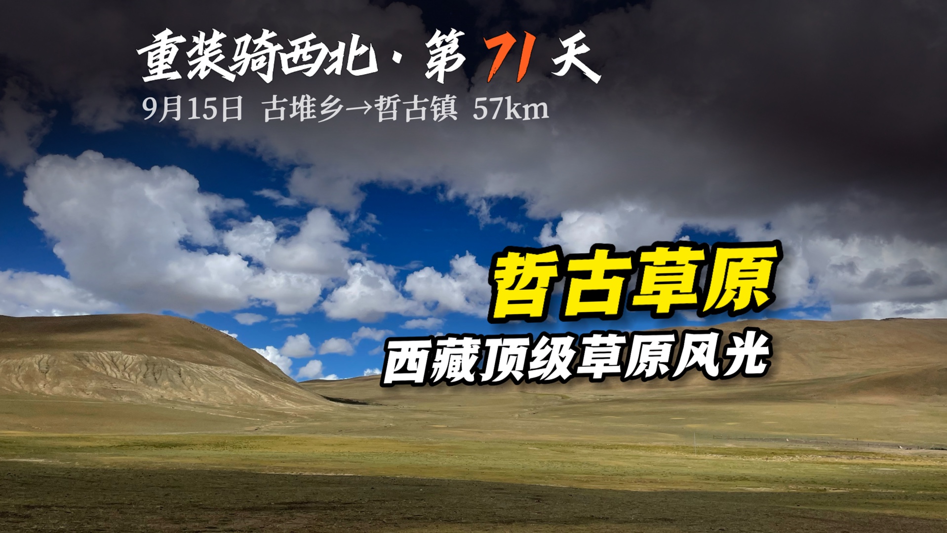 穿越哲古草原到达哲古镇,蓝天白云,高山草甸,雪山湖泊,野生动物,都不