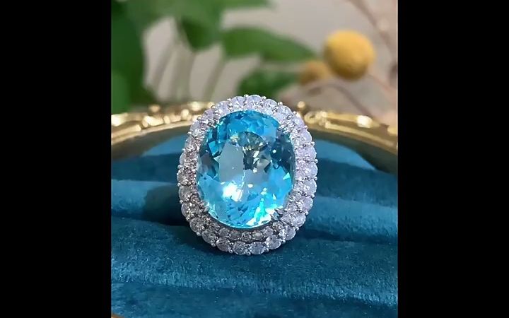 18k金镶嵌帕拉伊巴钻戒天然宝石钻石戒指时尚碧玺手饰