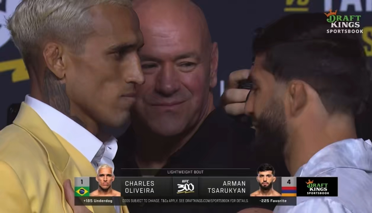 ufc 300 奥利维拉和萨鲁基安 称重前对视