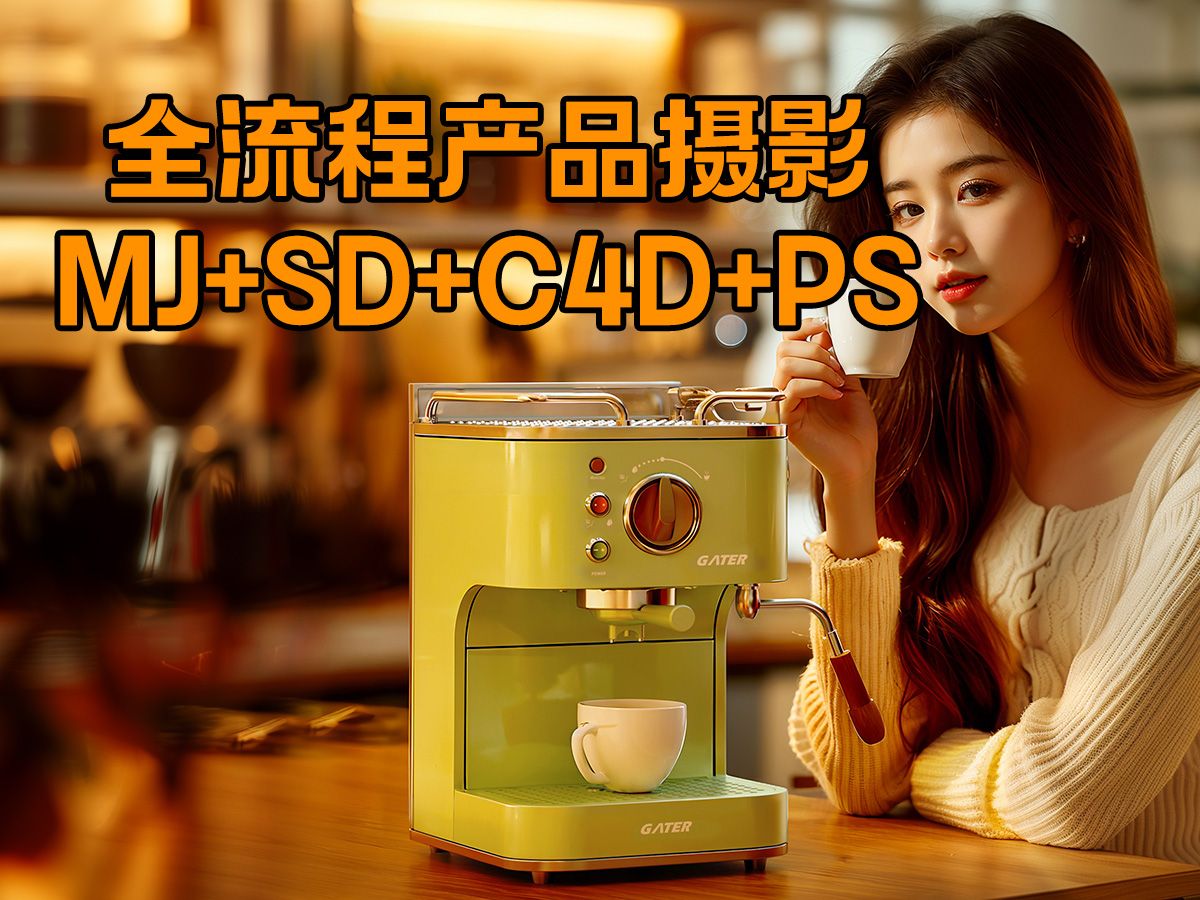 咖啡机全流程产品摄影MJ+SD+C4D+PS哔哩哔哩bilibili