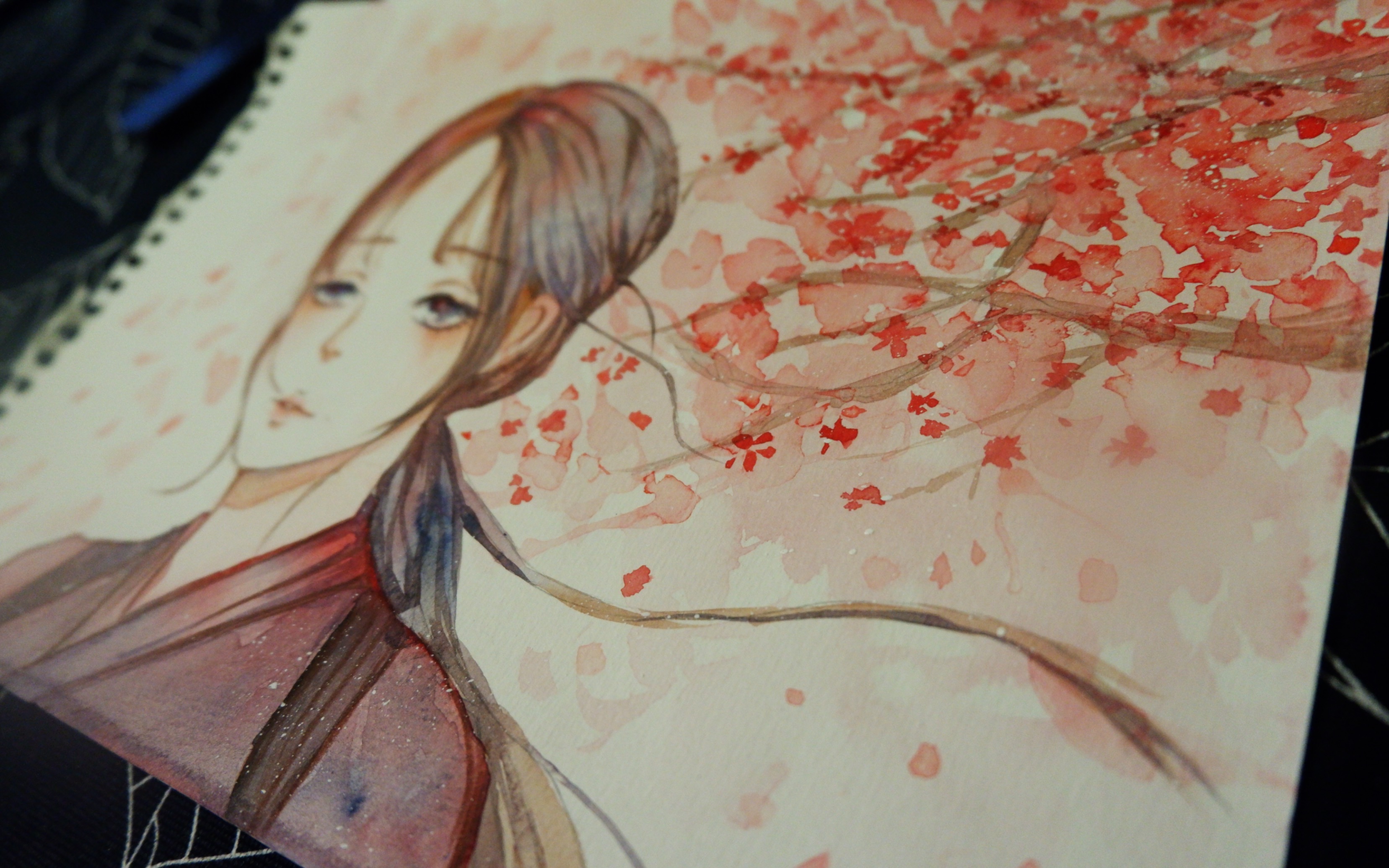 【水彩过程】鲁本斯水彩测评丨画一个樱花树下的小千代