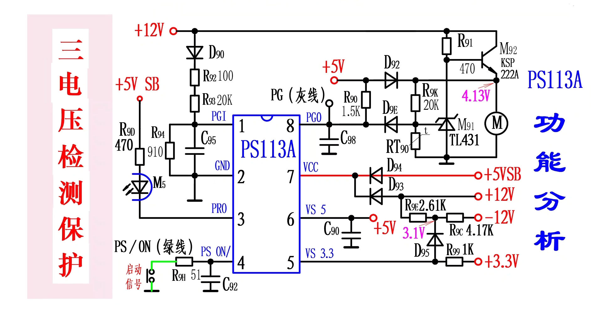 台式电脑ATX电源三电压检测保护芯片PS113A功能分析哔哩哔哩bilibili