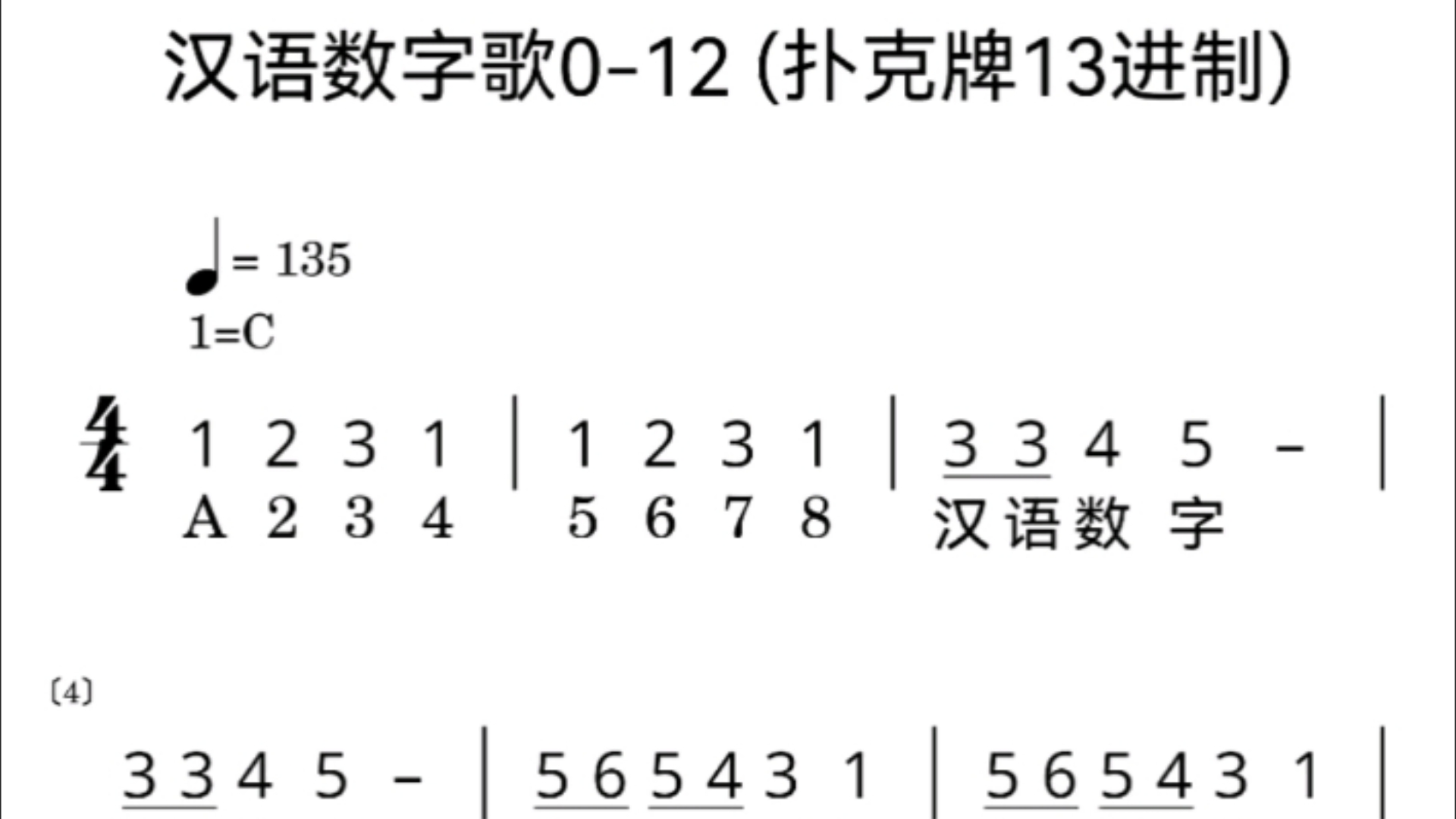 汉语数字歌0-12 (扑克牌13进制)
