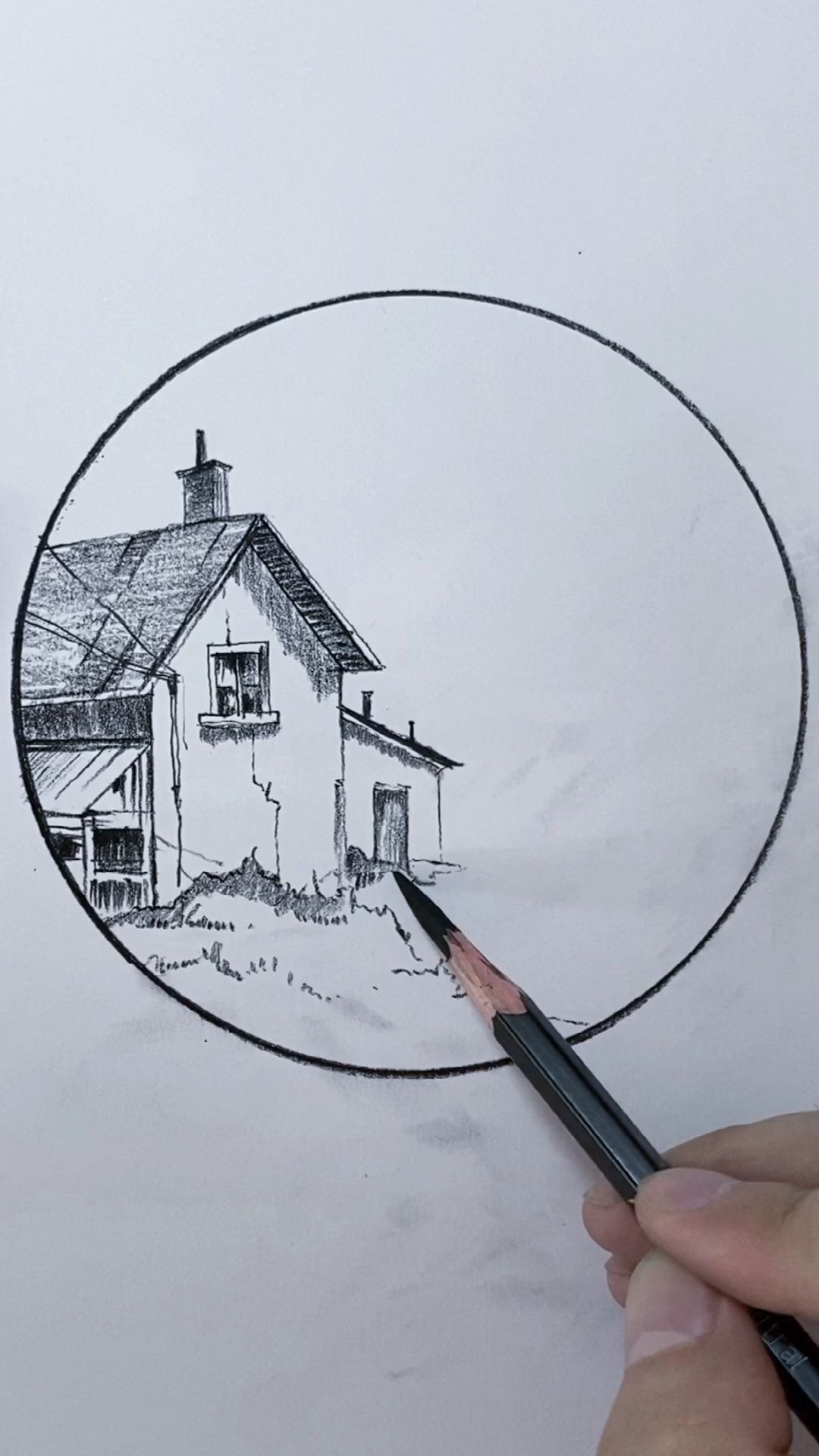 炭笔风景画教程|姥姥家的房子_哔哩哔哩 (゜-゜)つロ 干杯~-bilibili