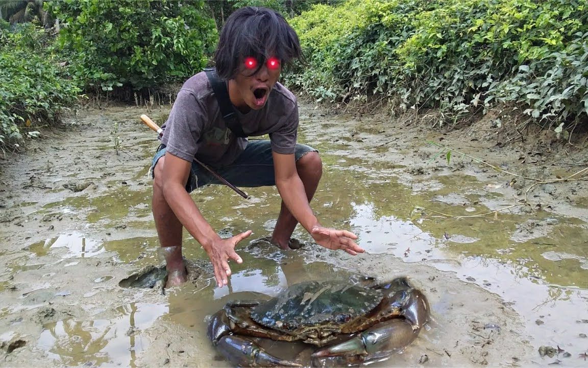 印尼职业抓蟹人老四,再度出手搞巨型青蟹王,四哥出手青蟹绝对大