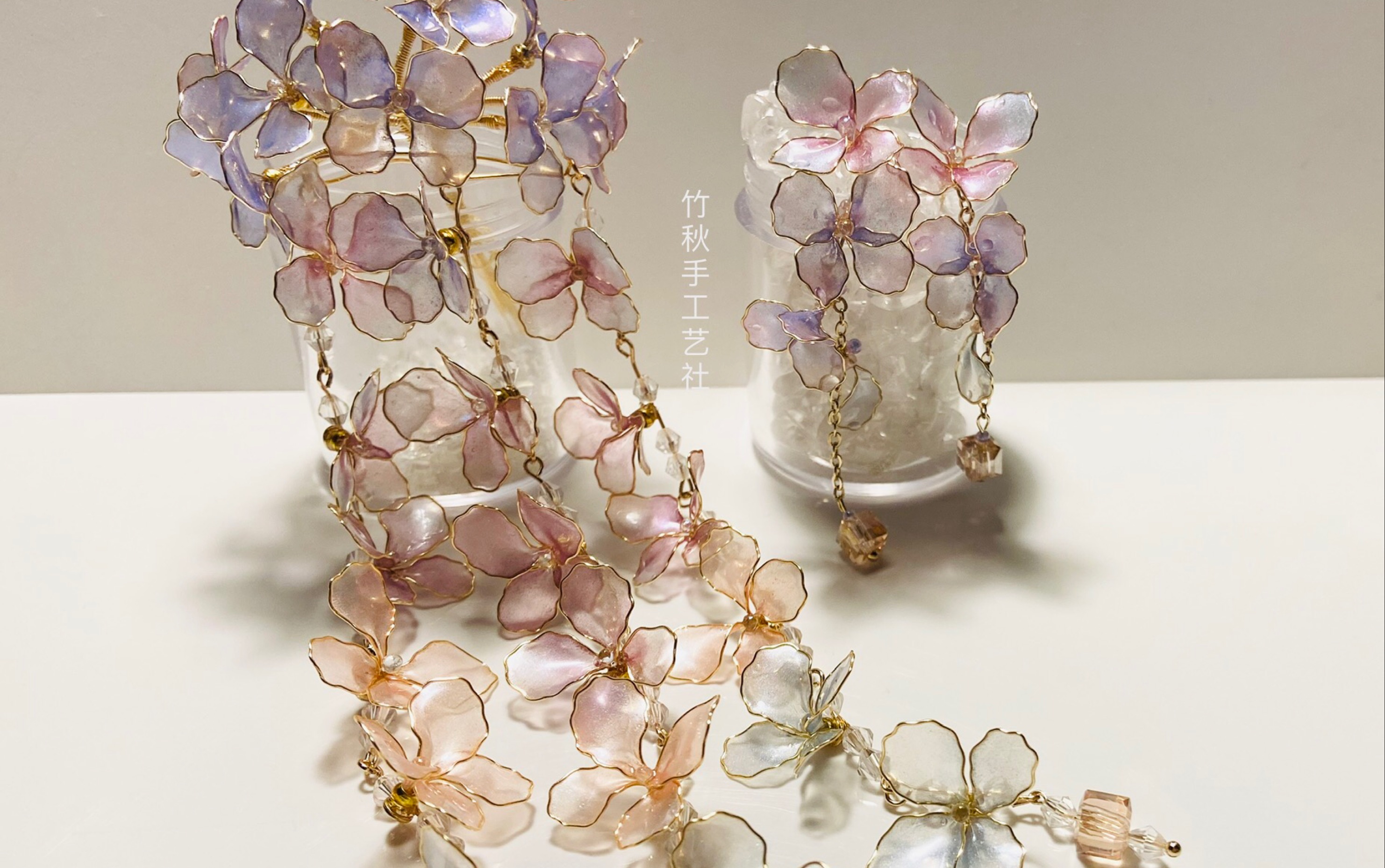 上新造花液水仙花蝴蝶兰蔷薇仿点翠发簪发夹耳环_哔哩哔哩_bilibili