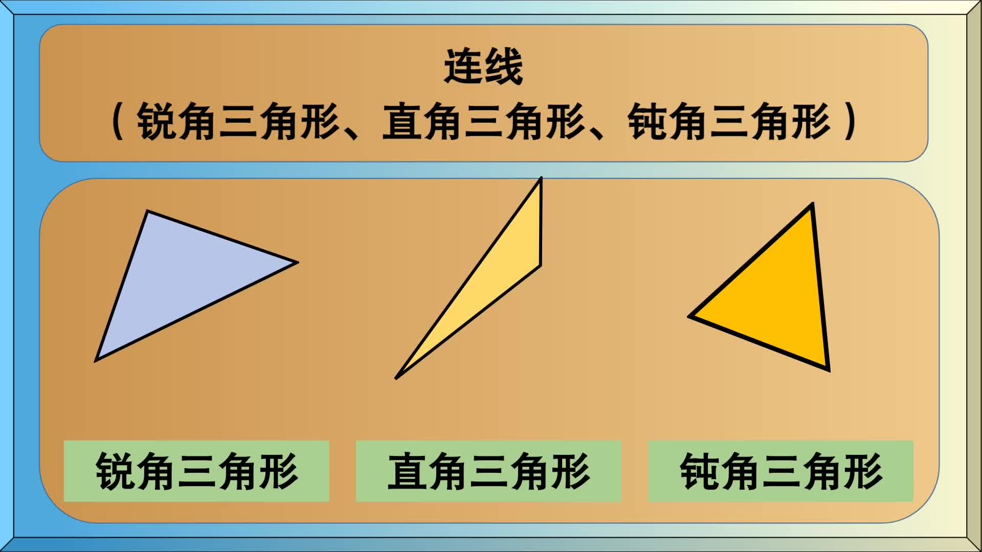 [图]四年级数学：连线（锐角三角形、直角三角形、钝角三角形）