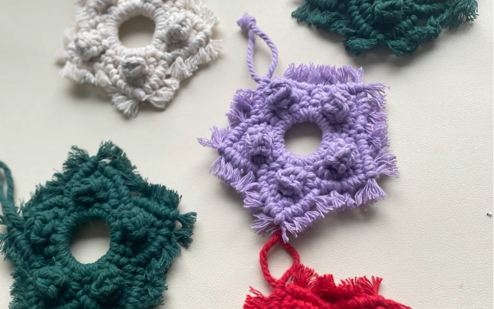 棉绳编织 雪花挂件 macrame编织教程