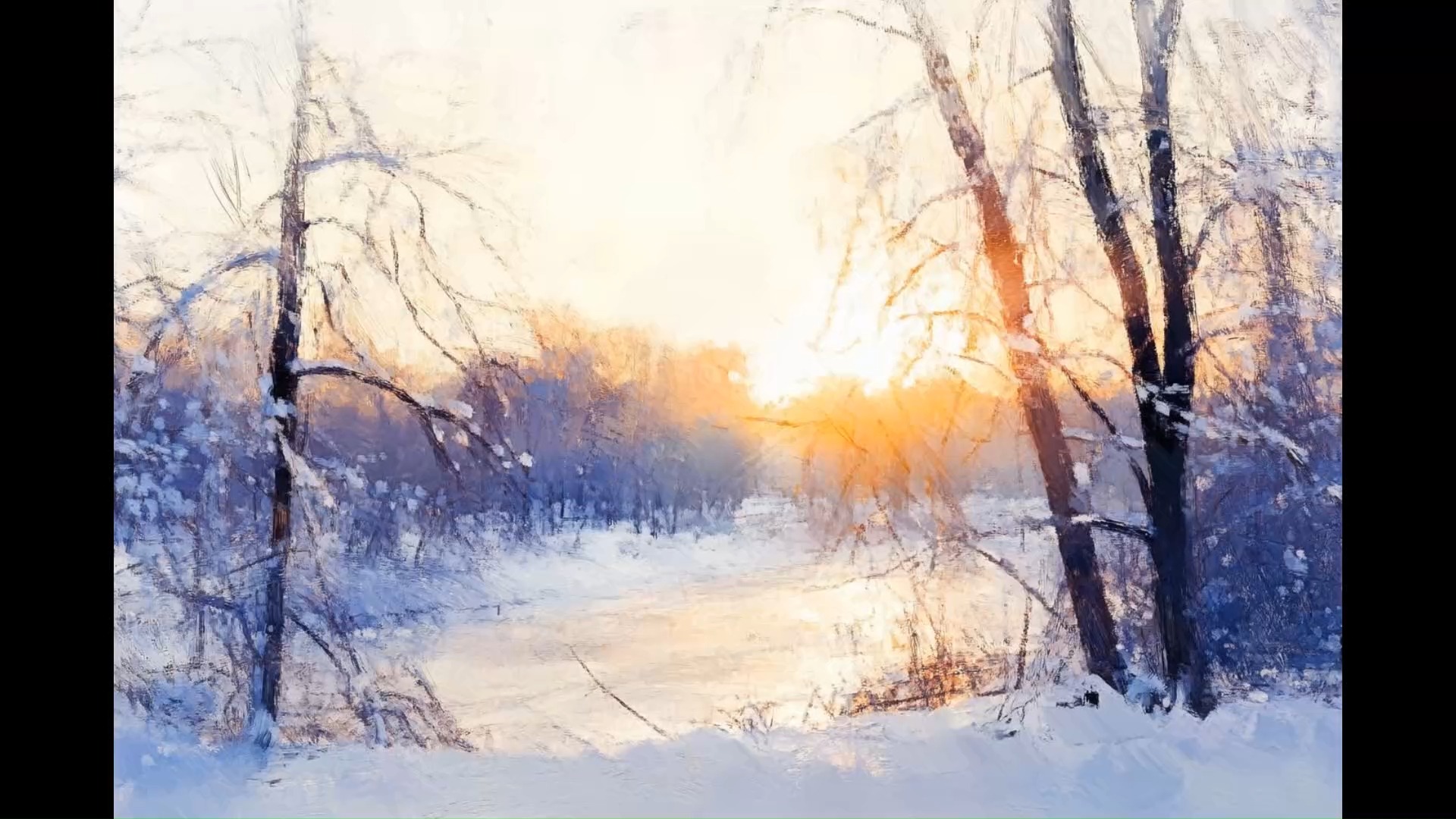 抽象风景油画《雪晴云淡日光寒》