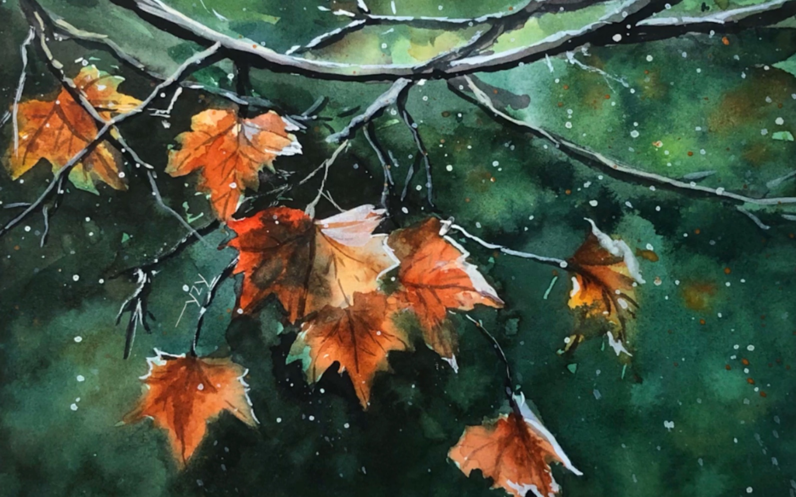 【水彩】手绘过程《落叶和冬》