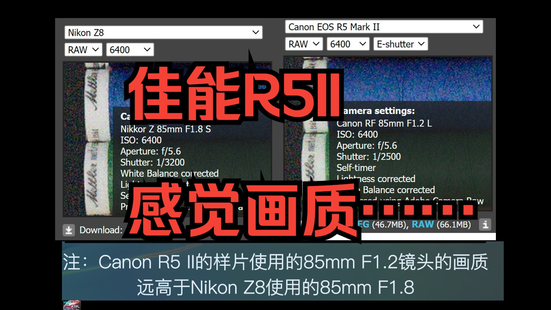 悲报!佳能R5II评测结果:画质不如……尼康Z8 【ATM】【佳能EOS R5 Mark II】哔哩哔哩bilibili