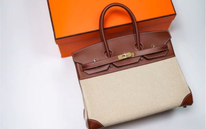hermes爱马仕box皮拼帆布35 birkin铂金包