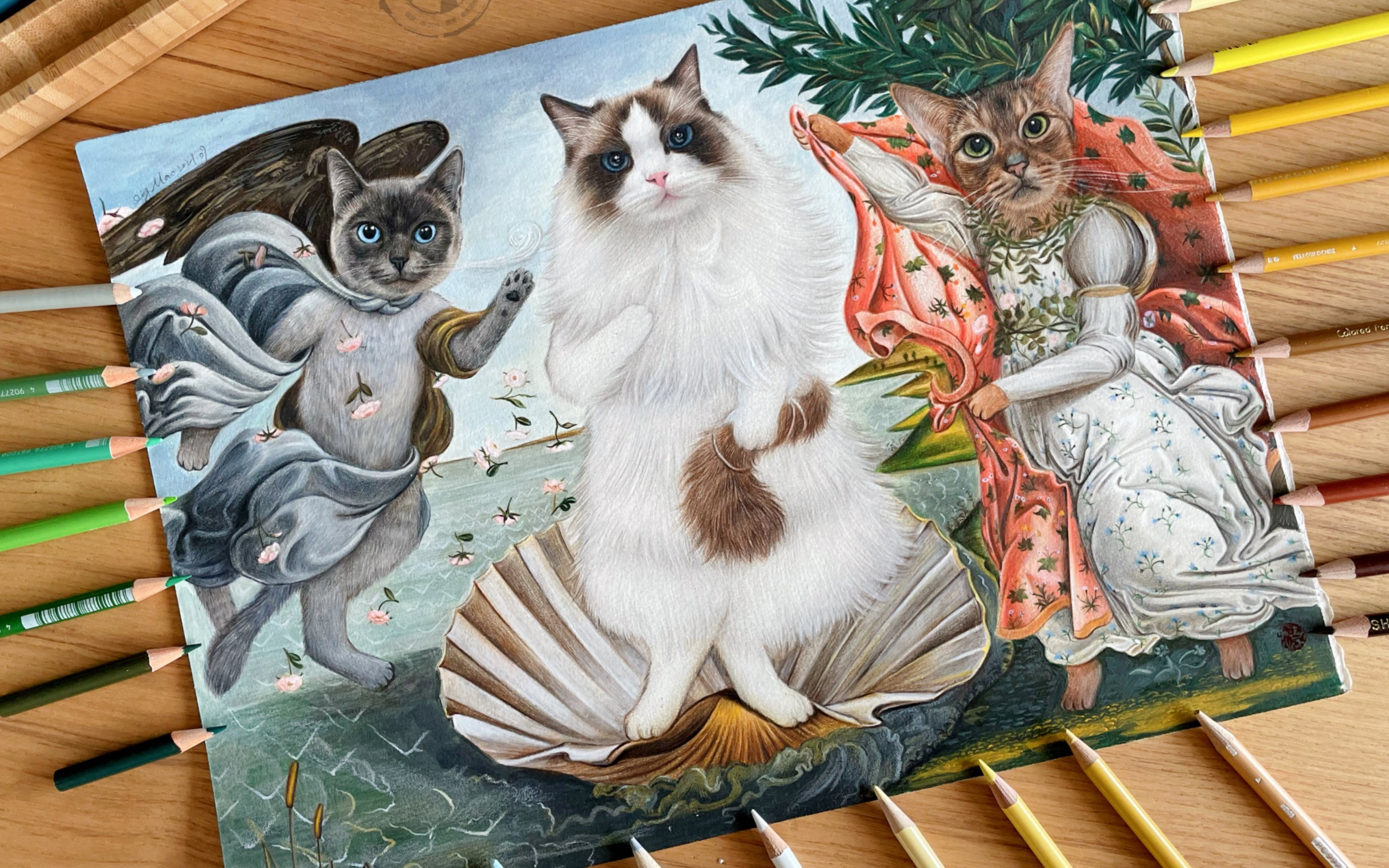 名画中的猫咪cos维纳斯的诞生