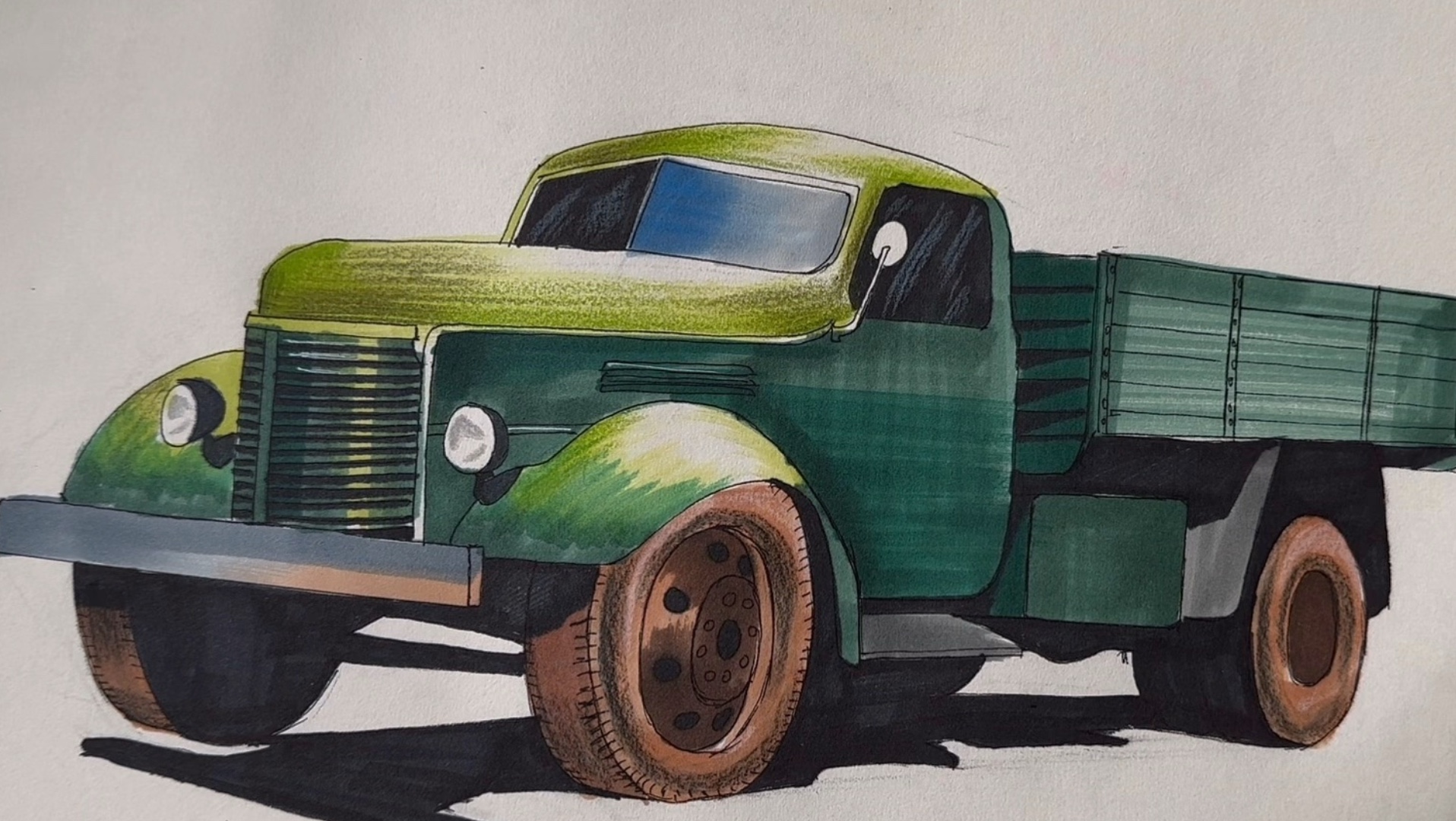 手绘解放牌卡车